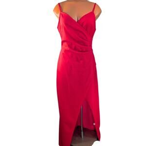 Fiestar Junior's Large Tomato Red Strappy V-Neck Hi-Low Cocktail Formal Dress